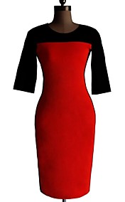Women's Round Neck OL Temperament 1/2 Length Sleeve Sexy Pencil Bodycon Midi Dress