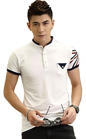 Men's Stand Collar Flag Print Pocket Short Sleeve T-shirt