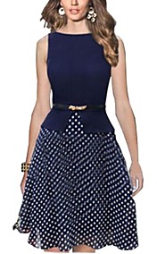 Women's Round Polka Dots Patchwork Slim Party Dress