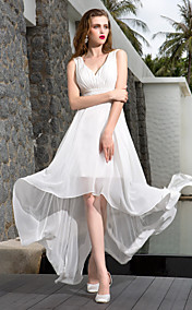 A-line V-neck Asymmetrical Georgette Wedding Dress (783865)
