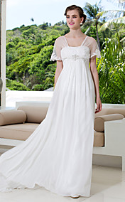 A-line Off-the-shoulder Court Train Georgette And Tulle Wedding Dress (788857)
