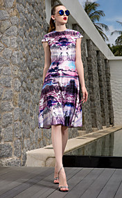 A-line Jewel Knee-length Chiffon Cocktail Dress (927284)