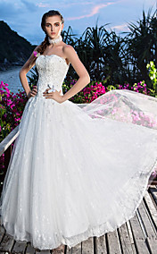 Ball Gown Sweetheart Lace And Satin Floor-length Wedding Dresses