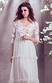  Sheath/Column V-neck Floor-length Georgette Wedding Dress (929900)