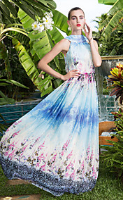 A-line High Neck Floor-length Chiffon Evening Dress (927295)