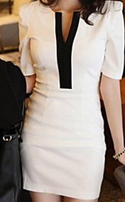 Women's Elegant V Neck Contrast Color Dress