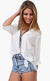 Women's V-neck Chiffon Solid Blouse