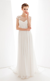 Sheath/Column Jewel Court Train Chiffon Wedding Dress