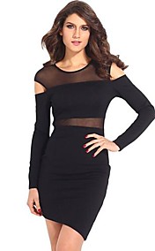 Women's Round Colla  Net Yarn  Asymmetrical Personality Long Sleeve Dress



