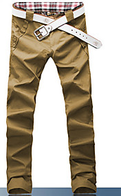 Men's Basic Solid Color Buckle Slim Long Pants(Belt Not Included)