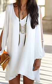 QUEEN™ Women's Chiffon V-neck  A-line Long Sleeve Dresses