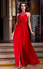 A-line High Neck Floor-length Cotton Evening Dresses