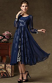 Women's Two -Piece Chiffon Printing Vintage Long Sleeve Dress 