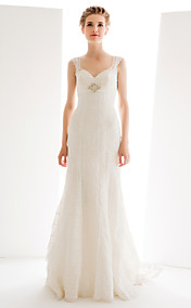 Trumpet/Mermaid Straps Court Train Lace Wedding Dress