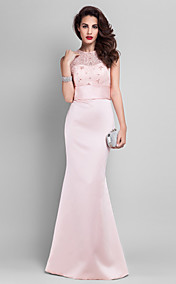 Trumpet/Mermaid Jewel Floor-length Satin And Lace Evening Dress (551362)