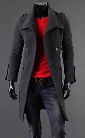 Men's Lapel Collar Casual Long Sleeve Epaulette Double-Breasted Trench Coat