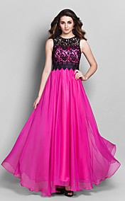 Sheath/Column Jewel Floor-length Chiffon And Lace Evening Dress (B002802)