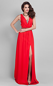 Sheath/Column V-neck Floor-length Chiffon Evening Dress (949420)