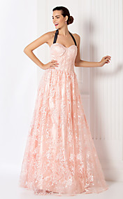 A-line Halter Floor-length Lace Evening Dress (949448)