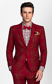 Red Polester Tailorde Fit Two-piece Suit
