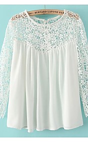 Women's Crochet Splicing Chiffon Blouse with Lace Blouse