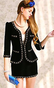 Pink Doll® Women's Elegant OL Gold Chain 3/4 Sleeve Sliming Coat