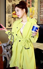 Women's Fashion Pure Green Long Slim Trench Coat Outerwear