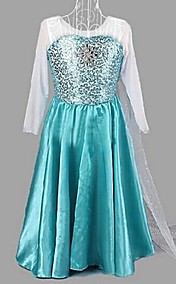 Girl's Blue Costume Princess Snow Queen Cosplay Long Dress