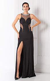 Sheath/Column Jewel Floor-length Jersey Evening Dress (889742)