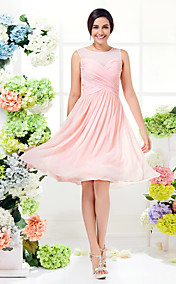 A-line Jewel Knee-length Georgette Bridesmaid Dress (1466939)
