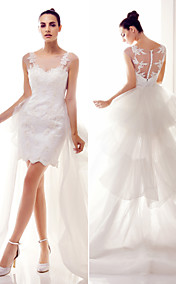 Sheath/Column Scoop Tulle Short/Mini Wedding Dress