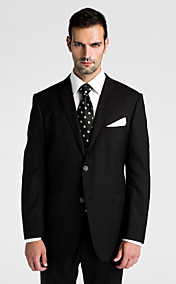 Black 90% Wool 10% Cellulose Acetate Tailorde Fit Two-Piece Suit