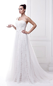 Sheath/Column One Shoulder Satin Court Train Wedding Dress