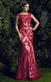 Trumpet/Mermaid Scoop Court Train Lace Evening Dress (1611812)