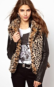 AISNI™ Women's Large Lapel Fur Splice Leather Coat