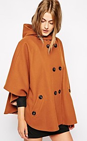 Women's Long Sleeve Camel Double Breasted Cape Poncho Coat