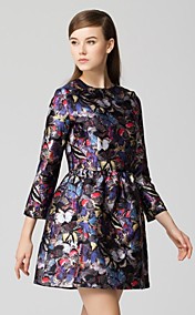 MFSUIER Women's Europe Top Brand Newest Fashion Autumn Polyester Ink printing Dress with Long Sleeved Dresses