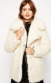Women's Cream White Faux Curly Fur Fashion Long Sleeve Coat