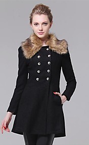 Women's Lady Slim Fit Double Breasted Woolen Outerwear