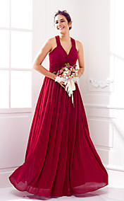A-line V-neck Floor-length Georgette Bridesmaid Dress (1106200)