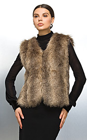 Fur Vest With Collarless In Faux Fur Casual/Party Vest
