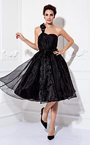 Ball Gown One Shoulder Knee-length Organza And Taffeta Cocktail Dress (984184)