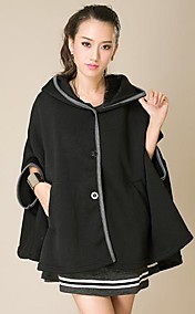 Women's Big Black Cashmere Cape-Style Coat