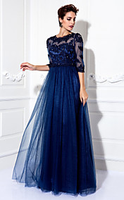 A-line Jewel Floor-length Tulle Evening Dress (9526)