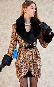 DABUWAWA Women's Lapel Neck Leopard Print  Overcoat