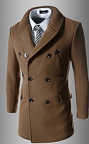 Men's Korean Style Slim Lapel Knit collar  Trench Coat