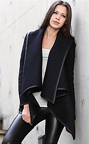 TS Women’s Simplity Fashion Turn-down Collar Asymmetric Length Hem Wool Coat