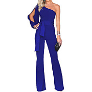 baratos -Mulheres Festa / Para Noite Básico Assimétrico Preto Vinho Branco Delgado Macacão Pijama Macacão, Sólido S M L Sem Manga