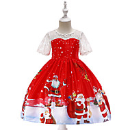 baratos -Infantil Bébé Para Meninas Vintage Activo Natal Festa Feriado Desenho Animado Natal Manga Curta Altura dos Joelhos Vestido Vermelho