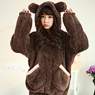 baratos -Adulto Calças Moletom Pijamas Kigurumi Urso Pijamas Macacão Flanela Marron / Bege Cosplay Para Homens e Mulheres Pijamas Animais desenho animado Festival / Celebração Fantasias